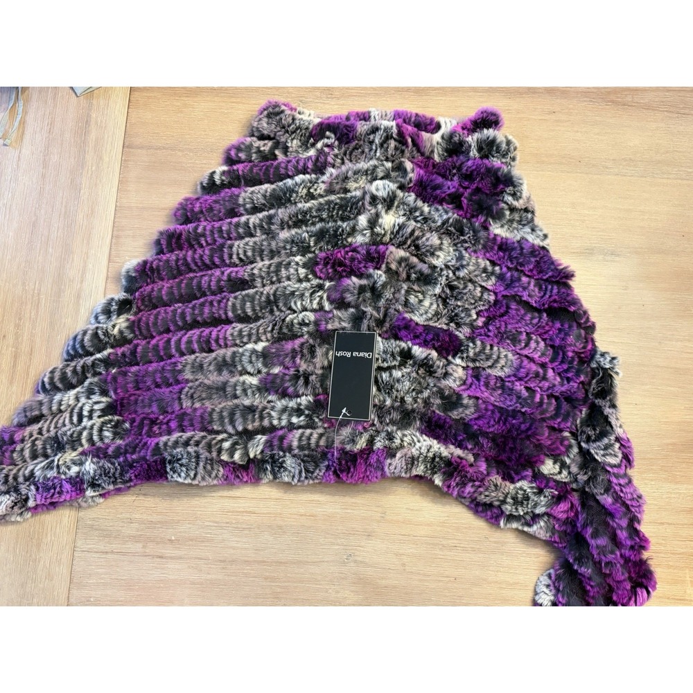 NEW Diana Rosh Fur Cape Capelet Purple Black